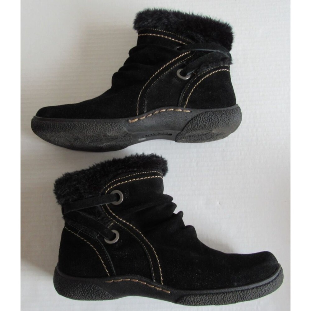 Liz & Co Black Side Zip Suede Leather Faux Fur Kendra Ankle Boots Size 8M